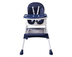 2-in-1 Kinderstoel – Opvouwbare en In Hoogte Verstelbare Baby Highchair met Voetensteun, Veiligheidsgordels en Dubbel Dienblad – Voor 6 Maanden tot 6 Jaar – Blauw