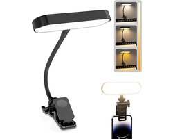 2-in-1 LED-leeslamp en bureaulamp, clip-on leeslamp geschikt voor in bed en bij het lezen van boeken, 7,9 inch flexibele videoconferentielamp, 3 instelbare kleurstanden, oplaadbare lamp geschikt voor laptops, mobiele telefoons en studeren.