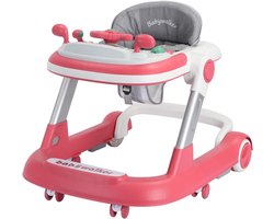 2-in-1 loopstoel voor baby's en peuters, met afneembaar eetblad en muziekblad (batterij niet inbegrepen), opvouwbare loopstoel met activiteiten voor jongens en meisjes van 6-18 maanden - Rood