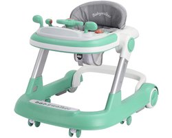 2-in-1 loopstoel voor baby's en peuters, met afneembaar eetblad en muziekblad (batterij niet inbegrepen), opvouwbare loopstoel met activiteiten voor jongens en meisjes van 6-18 maanden - groen