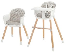 2-in-1 Meegroeistoel voor Kinderen - Verstelbare Zitplaats met Eetblad en Veiligheidsgordel - Moderne Grijze Uitvoering