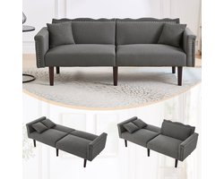 2-in-1 multifunctioneel bankbed – tweezitsbank met ligfunctie – afzonderlijk verstelbare dubbele rugleuningen – metalen decoratieve elementen – katoenlinnenstof met hoogdicht schuim