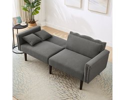 [2-in-1 Multifunctionele Slaapbank] Tweezitsbank, bank met relaxfunctie, onafhankelijk verstelbare dubbele rugleuningen, metalen decoraties, katoenen linnen stof, schuim met hoge dichtheid