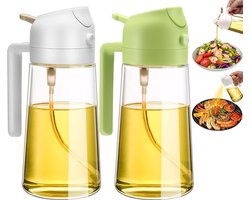2-in-1 oliedispenser/spuitfles, set van 2, olijfoliefles Geschikt voor in de keuken, hoogwaardige glazen spuitfles, voedselveilige spuitfles, voorvoor airfryers, salades, barbecues, enz.