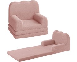 2-in-1 ombouwbare kinderbank - Extra brede uitklapbare peuterbank die verandert in ligbed, schuimvulling met zachte sherpa/fleece hoes, voor speelkamer/babykamer