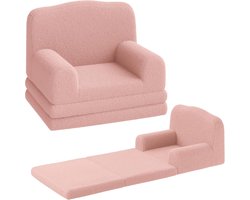2-in-1 ombouwbare kinderbank - Extra brede uitklapbare peuterbank die verandert in ligbed, schuimvulling met zachte sherpa/fleece hoes, voor speelkamer/babykamer