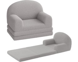 2-in-1 ombouwbare kinderbank - Extra brede uitklapbare peuterbank die verandert in ligbed, schuimvulling met zachte sherpa/fleece hoes, voor speelkamer/babykamer