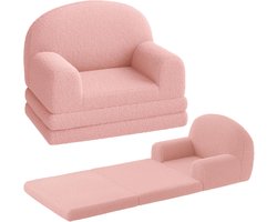 2-in-1 ombouwbare kinderbank - Extra brede uitklapbare peuterbank die verandert in ligbed, schuimvulling met zachte sherpa/fleece hoes, voor speelkamer/babykamer