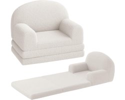 2-in-1 ombouwbare kinderbank - Extra brede uitklapbare peuterbank die verandert in ligbed, schuimvulling met zachte sherpa/fleece hoes, voor speelkamer/babykamer