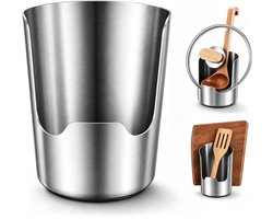 2-in-1 Pannendeksel Houder - Staand Keukenrek - Dekselhouder - Multifunctioneel Rek Voor Pannendeksels - Rvs - Ruimtebesparend - Keuken Accessoires - Geschikt Voor Het Opbergen Van Spatels, Tangen En Lepels - Zilver