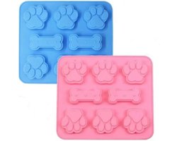 2-in-1 puppy hond poot en bot siliconen mallen set roze/blauw, niet-klevende food grade siliconen mallen voor chocolade, snoep, gelei, ijsblokjes, hondensnoepjes