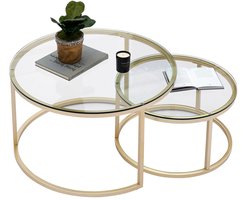 2-in-1 Salontafel - Ronde Salontafel Set – Industrieel Bijzettafel – Staal - Glas – Nesting Tables – 80 cm - 60 cm – Woonkamer - Appartement