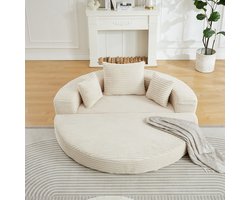 2-in-1 Schuim Slaapbank Met Opbergvak - Halfrond Naar Rond - Beige Fluweel - Compacte Bank Voor Woonkamer En Balkon