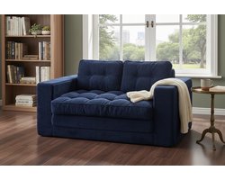 2-in-1 Slaapbank & Loveseat – Corduroy Zithoek 2-zits – Omvormbare Sofa Bed – Comfortabel 140cm Bankbed met 2 Kussens – Vloerligstoel & Uitschuifbaar Slaapgedeelte – Donker Blauw UrbanHome