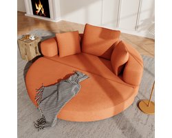 2-in-1 slaapsofa - transformeerbaar tot ovaal bed - 2 personen, 173x176 cm - grijs - corduroy bekleding - ovaal bed met opstaande rand - 3 kussens inbegrepen - geen montage nodig