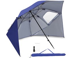 2-in-1 strandparasol voor strand en tuin met UV50+ zonbescherming, diameter 210 cm en hoogte ca. 200 cm, geschikt voor 2–4 personen, snel op te zetten, lichtgewicht en ideaal voor vakantie, tuin en zomerse dagen buiten