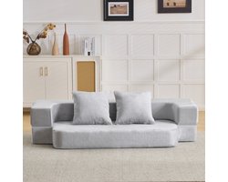 2-in-1 transformeerbare sofa - Geschikt voor woonkamer, slaapkamer en logeerruimte - 1 tot 2-persoons - Lichtgrijs - Geen montage, traagschuimvulling - Zacht textiel, compact en draagbaar