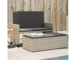 2-in-1 tuinbank & slaapbank, PE-rotan bank met kruk, grijs