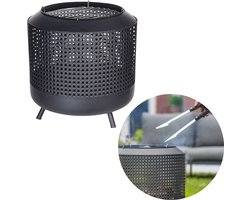 2-in-1 Vuurkorf met BBQ Rooster - Barbecue - Terrashaard - Houtkachel - Tuinhaard - Terrasverwarming - Vuurkorf - Zwart - Inclusief Rooster - 51cm Hoog - 50cm Diameter