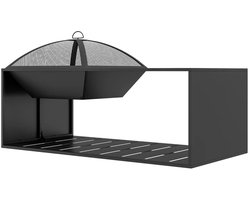 2-in-1 Vuurschaal - Tafelblad met Keramische Tegels - Vuurkorf - Vuurtafel - met Vonkenscherm en Pook - voor Buiten - Tuin en Terras- Roestvrij Staal - 101 x 51 x 56 cm - Zwart