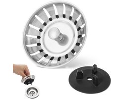 2-in-1 Zeefmandje Gootsteen - Ø 80 mm - Gootsteenzeef - Geschikt voor IKEA Atlant en Domsjö Sifon Spoelbak - Afdichting - Afvoerplug - Keuken Reserveonderdeel