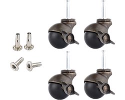 2 Inch Ball Caster Stem Caster Wheel (Wielen met remmen) Set van 4 meubelwielen met stopcontacten, vintage antieke meubelwielen voor meubels, bank, stoel, kast