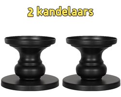 2 - Kaarsenhouders - Metalen kandelaars met pilaar en taps toelopende vorm - Tafelkleden, open haard, boerderij, woondecoratie - Zwart