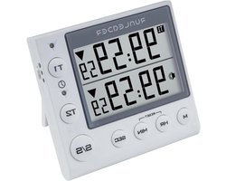 2-kanaals Timer met Klok en Kookwekker - Magnetisch Countdown Timer en Digitale Wekker - Bureauklok en Stopwatch Timer voor Koken (Wit)