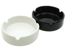 2 Keramische asbakken - Set van 2 - Wit & zwart - Ø 9 cm