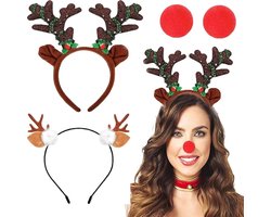 2 Kerst Hoofdbanden met 2 Clownneuzen, Decoratieve Hoofdbanden voor Kerst en Cosplay, Reindeer Thema voor Kinderen en Volwassenen