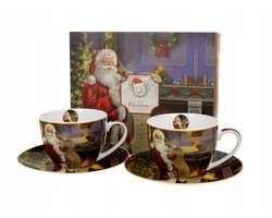 2 Kerstman Letter Mokken met Schotels - 250 ml - Kerst Design