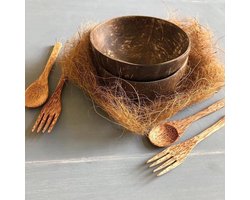 2 kokosnoot schaaltjes + 2 vorken + 2 lepels - Kom - Coconut bowl - Duurzaam - Kokosnoot bowl - duurzame kokosnoot set
