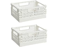 2 Kunststof Vouwdoos,Vouwkisten,Opvouwbare Opbergmand, Klapbox voor Kinderkamer,Keuken,Slaapkamer,Kantoor,Badkamer (Wit, 25×16×10 cm)