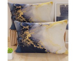 2 Kussenslopen 40x60 cm Blauw Marmer Look - Zachte Microvezel Sierkussenhoezen voor Slaapkamer en Bank