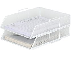 2-laags A4 Mesh In trays - Stapelbare bureau organizer voor documenten, tijdschriften en papieren opslag, wit