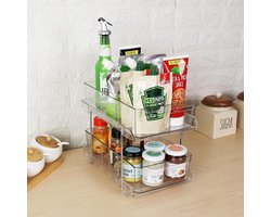 2-Laags Badkamerkastje met Uitschuifbare Laden - Multifunctionele Plank voor Wastafelonderkast, Keukenkast & Werkblad - Onder Wastafel Plank met Verdelers