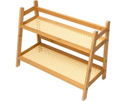 2-laags bamboe imitatie rotan gevlochten decoratief huishoudelijk opbergmeubel met 2 niveaus voor kopjes - thee-organizer - mokhouder - koffiestation in mandlook - bamboe bekerhouder voor woonkamer en keuken