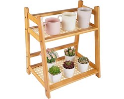 2-laags bamboe rek voor keuken - Trapeziumvormig houten standaard voor thee, koffie en kruidenaccessoires