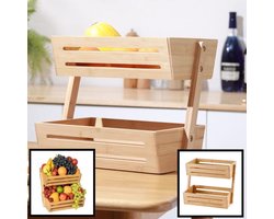 2 Laags Dubbele Fruitschaal - Bamboe hout - Staande Fruitmand etagere - Afm: 32 x 19.5 x 23 Cm.