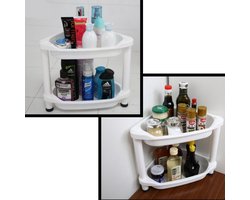2 Laags Hoek Opbergrek - Staand rek 2 etages voor badkamer - Corner Keukenrek - Badkamerrek - Kunststof hoekrek - Wit