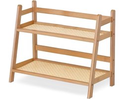 2-laags koffiebarrek met opbergruimte - Bamboe mokkenhouder - Bureaurek - Matcha displayrek - Specerijenrek - Keuken, kantoor, eetkamer - Natuurlijke houtkleur
