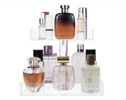 2 Laags Parfum Organizer Display - Doorzichtig Acryl Opslag voor Make-Up, Cosmetica, Cologne, Skincare - Organizer Tray voor Badkamer, Make-Up Tafel, Dressoir, Keuken, Slaapkamer, Winkel
