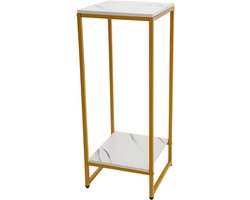 2-Laags Plantenrek – Metalen Bloemenstandaard Kolom met Vierkant Design – Indoor Plant Stand voor Woonkamer – 30,2 x 30,2 x 75 cm – Wit