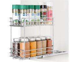 2 Laags Uitrek Kasten Organizer Specerijen Rek - Uitschuifbare Lades voor Keuken Kasten Onder Kast Uitrol Plank voor Opslag - Verticale Uittrek Planken - Kelder Schuiflade Inleg