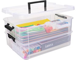2 layers plastic storage containers with lids - multifunctional clear stack and carrying box - portable craft organizers and storage bin for organizing arts and crafts