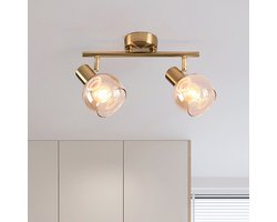 2-lichts plafondlamp in messing goud en amber glas - Phiene