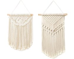 2 Luxe Macrame Wandkleed - Bohemian Wandtapijt - Handgemaakt Woonkamer Muurdecoratie - Boho Muurkleed - 100% Katoen Touw/Koord Wandhanger & Muurhanger - Muurtapijt Wanddecoratie - Wanddoek Kamer Wall Decoratie - Slaapkamer Tapestry Muurkleed - Wit