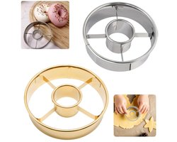 2 mallen, donutvormen, ronde roestvrijstalen vormen, geschikt voor het maken van donuts, bagels, koekjes, biscuits, cakes (9,8*2,4 cm, zilver + goud)