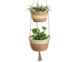 2 maten hangende plantenmand gevlochten natuurlijk geweven bloempotten zeegras plantenbakken, handgeweven plantenbakken bloempot plantenpot voor woondecoratie binnen buiten