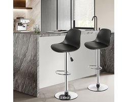 2 moderne verstelbare barkrukken met gepolst zitvlak en chroompoten - zwarte kunstleren krukken voor keuken, bar of hoge stoel, geen montage nodig, duurzaam metalen frame